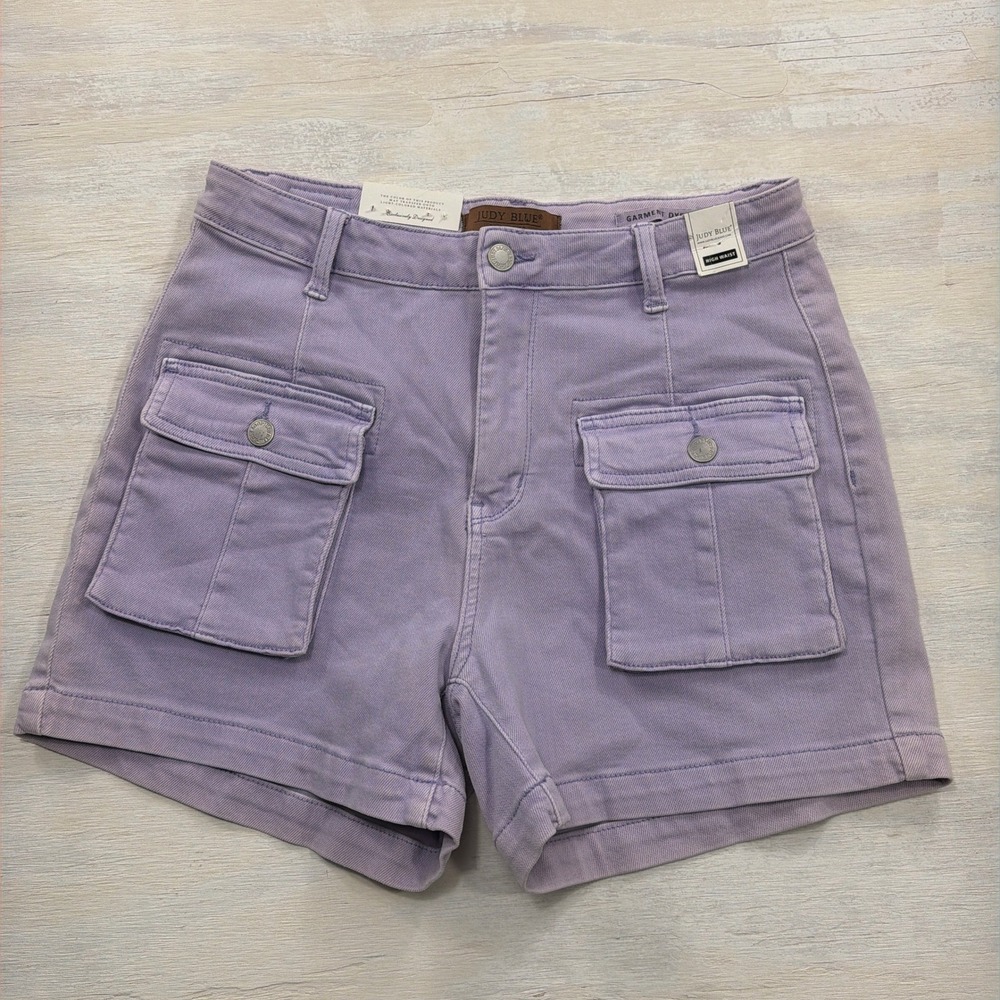 Judy Blue Shorts The Genevieve Large High Waist Cargo Lavender Purple Women nwt